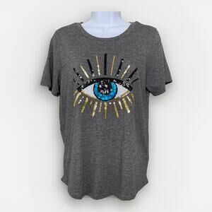 South Parade Sequin Evil‎ Eye Shirt Womens XS Gray Boho Pima Cotton Made In Peru